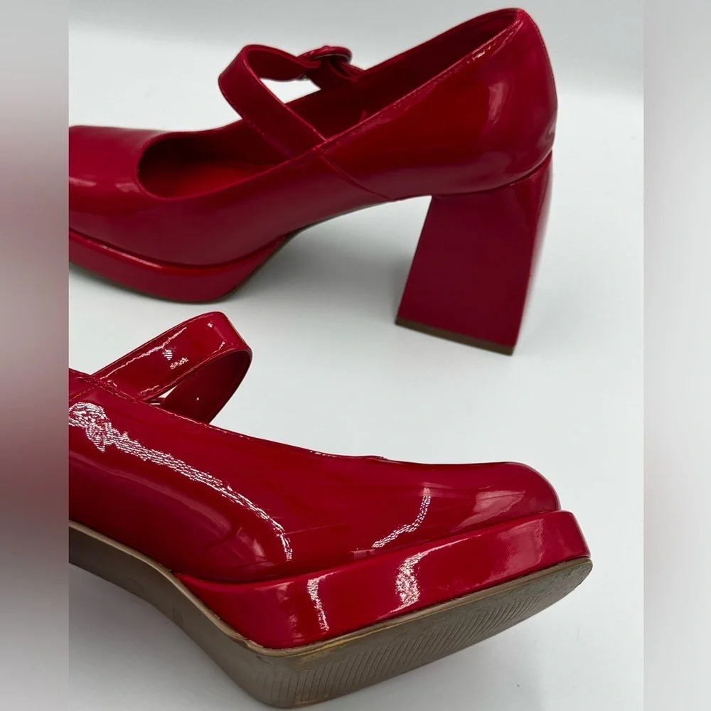 Cellenz Red Patent Platform Mary Jane Heels Block Heel Pumps Womens Size 8.5